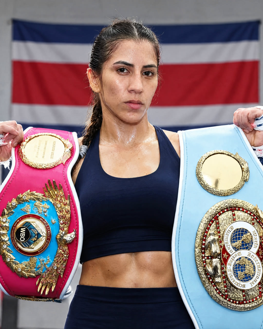 Yokasta Valle con sus cinturones de campeona